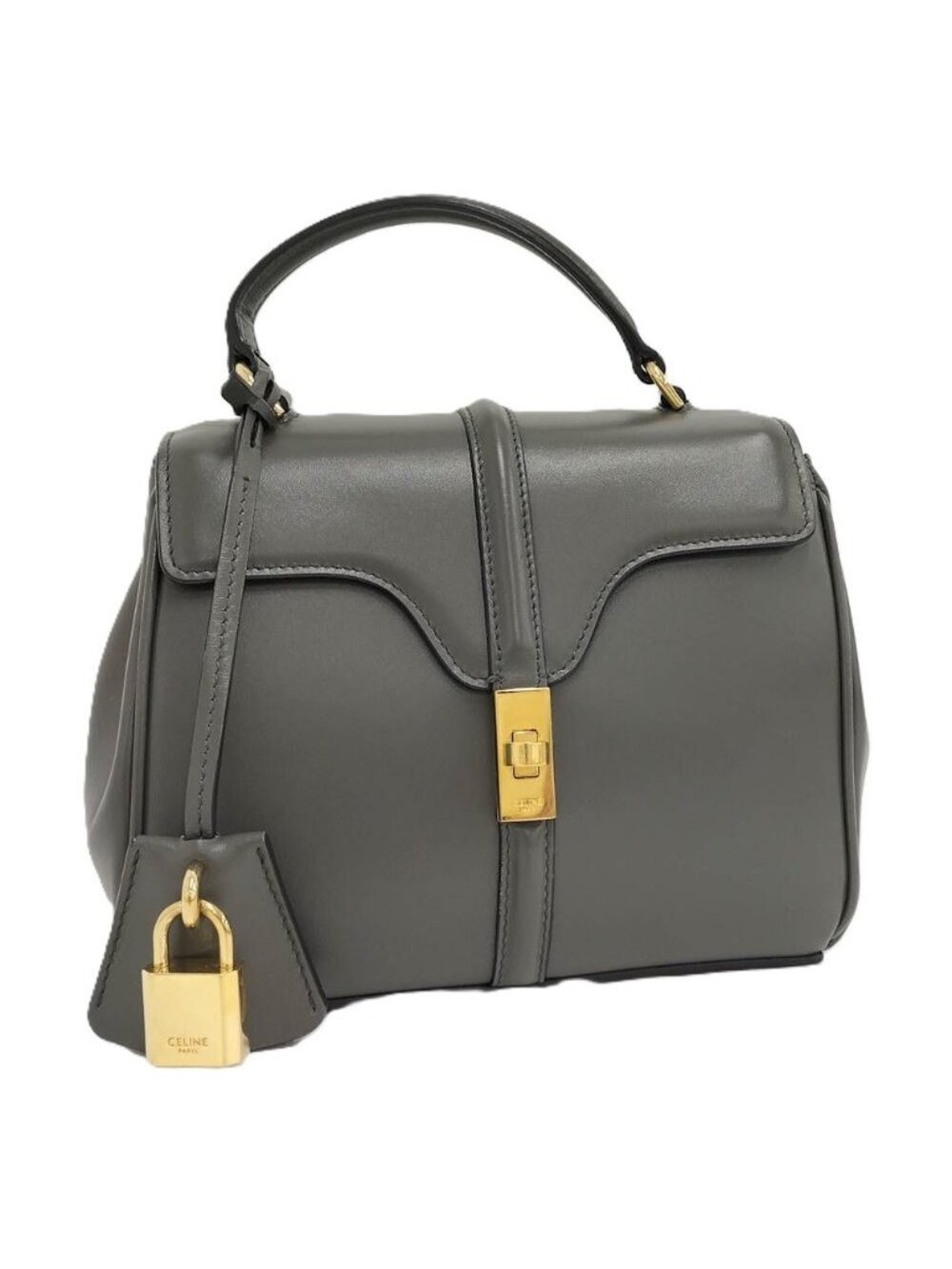 Celine Handbag Mini 16 Leather Gray Gold